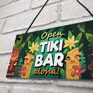 Red Ocean Aloha Tiki Bar Open Hanging Garden Sign Bar Pub Plaque Cocktails Beach Decoration Sign Friendship Gift