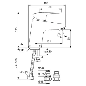 Ideal Standard Ceraflex Mixer Basin Tap without Pop Up Waste, B1812AA, Chrome