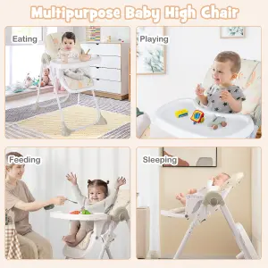 Costway Baby High Chair Convertible Infant Dining Chair with Adjustable Height & Tilting Backrest