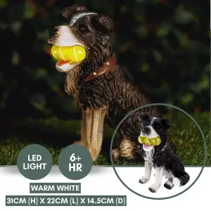 Solar Dog Garden Ornament LED Light Up Tennis Balls Puppy Statue Decor Lighting