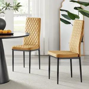 Furniturebox UK 4 Seater Dining Set - Imperia White High Gloss Dining Table and Chairs - 4 Mustard Velvet Milan Black Leg Chairs