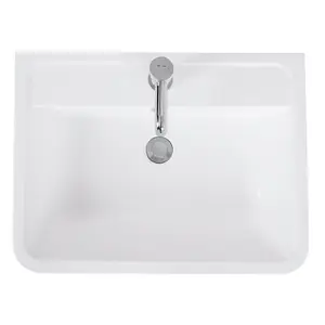 Rinse Bathrooms 600mm Gloss White Wall Hung Vanity Unit with Basin 2 Soft Close Drawers Bathroom Furniture