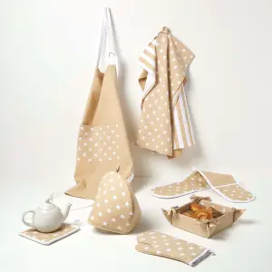 Homescapes Beige Stars Reversible Bread Basket