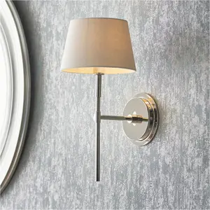 2 PACK Indoor Bright Nickel Plate Wall Light - Ivory Linen Mix Fabric Shade - Dimmable 6W LED E14