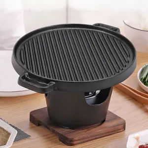 Black Round Cast Iron Grill Pan with Handles for Indoor and Outdoor