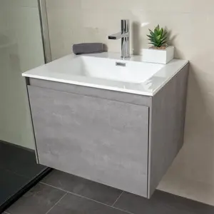 600mm Single Bathroom Vanity with Integrated Polyglomerate Basin White