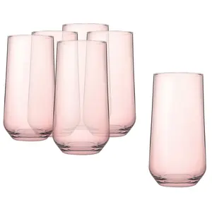 Queensway Home & Dining 470ml 6 Pcs Pink Coloured Highball Tall Cocktails Juice Glasses