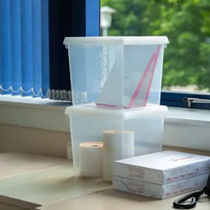 Wham Clip 2x 14L Square Plastic Storage Boxes with Secure Clip Lock Lids. L:29 x W:29 x H:26cm Clear/Clear/Clear