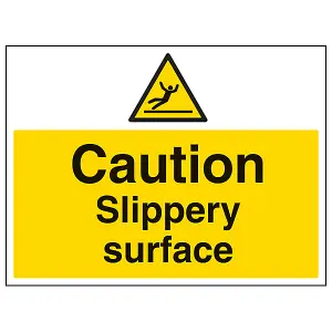 Caution Slippery Surface Safety Sign - Rigid Plastic - 600x450mm (x3)