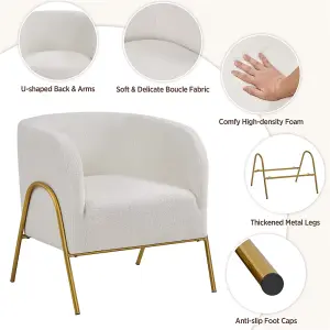 Yaheetech Ivory Accent Armchair with Gold-tone Metal Legs