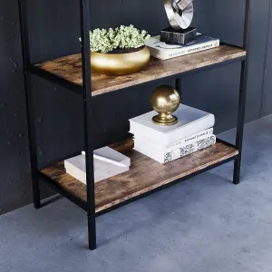 Vida Designs Brooklyn Dark Wood 4 Tier Bookcase Industrial Freestanding Shelving Unit (H)1110mm (W)600mm (D)300mm