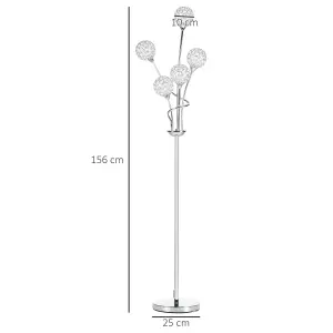 HOMCOM Modern Floor Lamp w/ K9 Crystal Shade, 5 Light, for Living Room, Silver