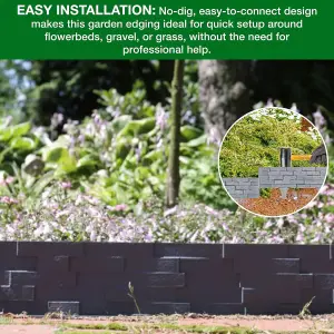 Flexible Grey Stone Effect Lawn Edging 2.3m - Flexible Plastic Garden Border Easy Install Edging for Grass, Gravel and Landscape