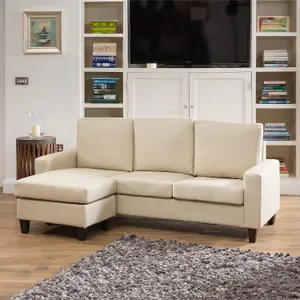 Modena Reversible Bonded Leather Corner Sofa - Cream