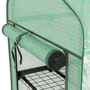 Outsunny Portable Mini Greenhouse with Roll-up Door and Wheels, Green