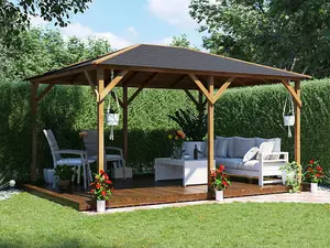 Dunster House Wooden Gazebo Utopia 430 4m x 3m Heavy Duty Garden Shelter and Roof Shingles