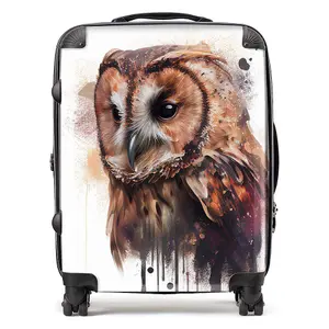 Tawny Owl Face Splashart Light Background Suitcase - Large