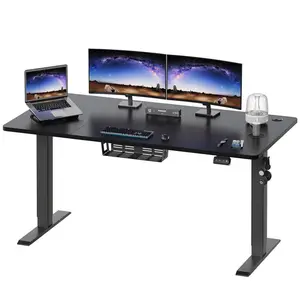 Hieronymus Electric Height Adjustable T-Shape Standing Desk Black / Black / 122 x 160 x 60 cm