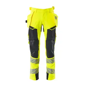 Mascot Accelerate Safe Trousers with Holster Pockets - Hi-Vis Yellow/Dark Navy   (38.5) (Leg Length - Regular)