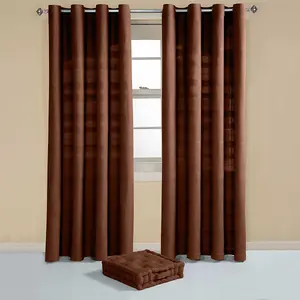 Homescapes Cotton Rajput Ribbed Chocolate Brown Curtain Pair, 54 x 54" Drop