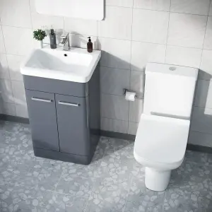 Nes Home 500mm Floorstanding Vanity Basin Unit & Rimless Close Coupled Toilet Steel Grey