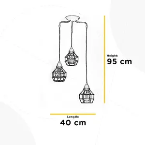 Luminosa Spider 3 Light Wire Shade Cluster Pendant Ceiling Light, Black