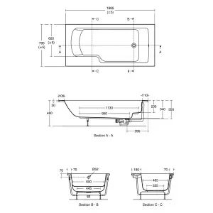 Ideal Standard Gloss White Easy access bath with 0 Tap holes (L)169.5cm (W)79.5cm