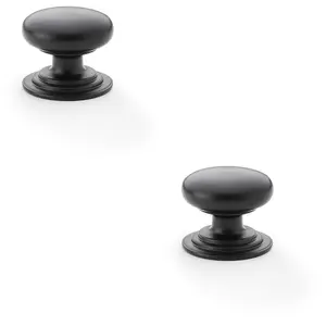 2 PACK - Stepped Round Door Knob - Matt Black 32mm Classic Kitchen Cabinet Pull Handle