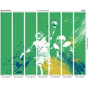 Origin Murals American Footballers Paint Splash Green Paste the Wall Mural 350cm wide x 280m high