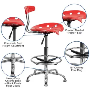 Vibrant Chrome Drafting Stool with Tractor Seat Cherry Tomato