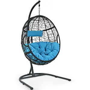 Costway Rattan Egg Swing Chair w/ Stand Indoor Outdoor Hanging Basket Chair