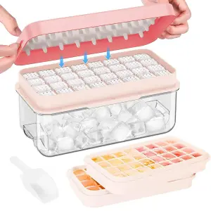 Ice Cube Tray - Cube Ice Ice Trays with Lid & Bin for Freezer - Mini Ice Cube Maker - 64pcs Easy Ice Cube Removal