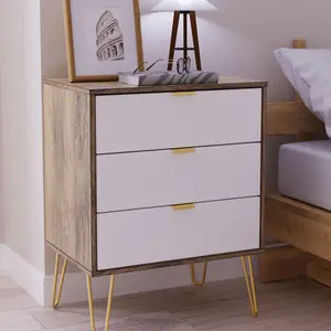 Linear Ready assembled Matt white dark oak effect 3 Drawer Chest of drawers (H)740mm (W)575mm (D)395mm