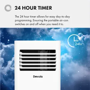 Devola Portable Air Conditioner 9000 BTU Energy Efficient Dehumidifier Function, Remote Control, Timer, Sleep Mode, White