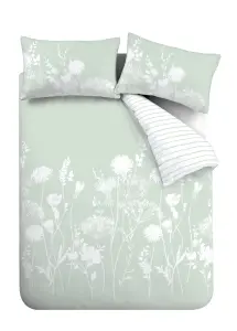 Catherine Lansfield Bedding Meadowsweet Floral Duvet Cover Set with Pillowcases Green