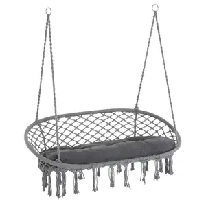 Outsunny Hanging Hammock Chair Macrame Seat for Patio Garden Yard Dark Grey