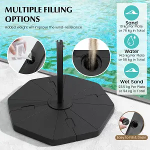 Costway 4-Piece Patio Umbrella Base 94 kg Capacity Umbrella Stand Weighted Plate Set