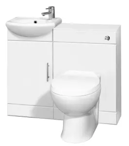 Cloakroom Furniture Pack - Includes Cabinet, Basin, WC Unit, Cistern, Back to Wall Toilet Pan and Soft Close Seat - Gloss White