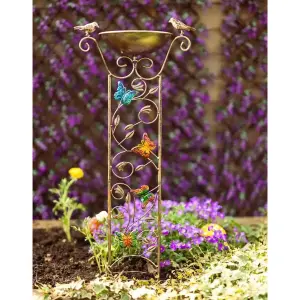 Bronze Effect Bird Bath Feeder Weatherproof Bowl Ground Stake Trellis Flowers