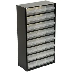 Versatile 24 Drawer Parts Cabinet - Heavy-Duty Black Storage Solution for Workshop