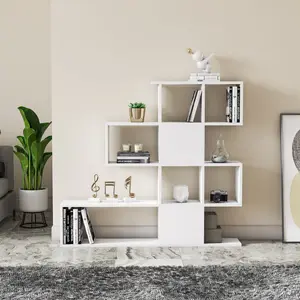 Karlin Geometric Bookcase Bookshelf Shelving Unit White