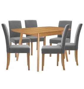 Hallowood Furniture Aston Butterfly Extending Table with 6 Straight Back Grey Fabric Chairs