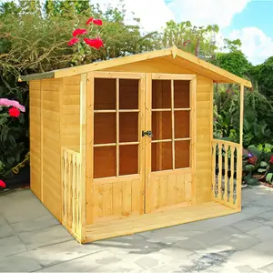 7 x 7 Ft Shiplap Summer House with Veranda and Safety Glazing No