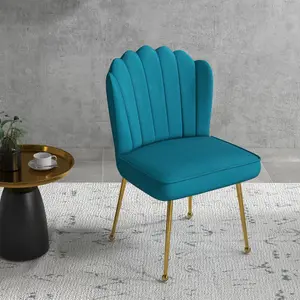 HOMCOM Velvet-Feel Shell Accent Chair Home Bedroom Lounge Metal Legs Blue