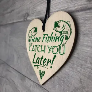 Red Ocean Gone Fishing Catch You Later Novelty Wooden Hanging Plaque Fisherman Dad Daddy Grandad Gift Sign