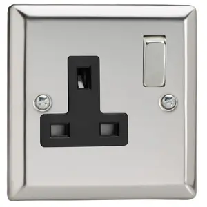 Varilight 1-Gang 13A Double Pole Switched Socket  Chrome