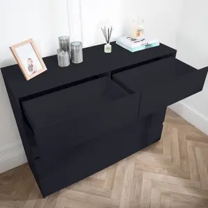 8 Chest Of Drawer BLACK Deep Chest of Wooden Drawers