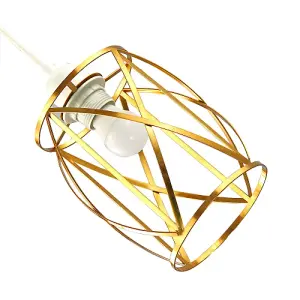 Sleek Vintage Lantern Cage Pendant Light Shade with Brushed Gold Metal Strips