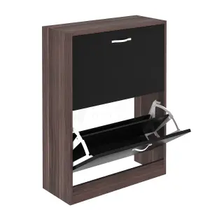 Vida Designs 2 Drawer Shoe Storage Cabinet Walnut and Black