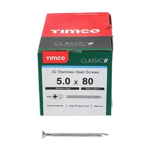 TIMCO Classic Multi-Purpose Countersunk A2 Stainless Steel Woodcrews - 5.0 x 80 (200pcs)